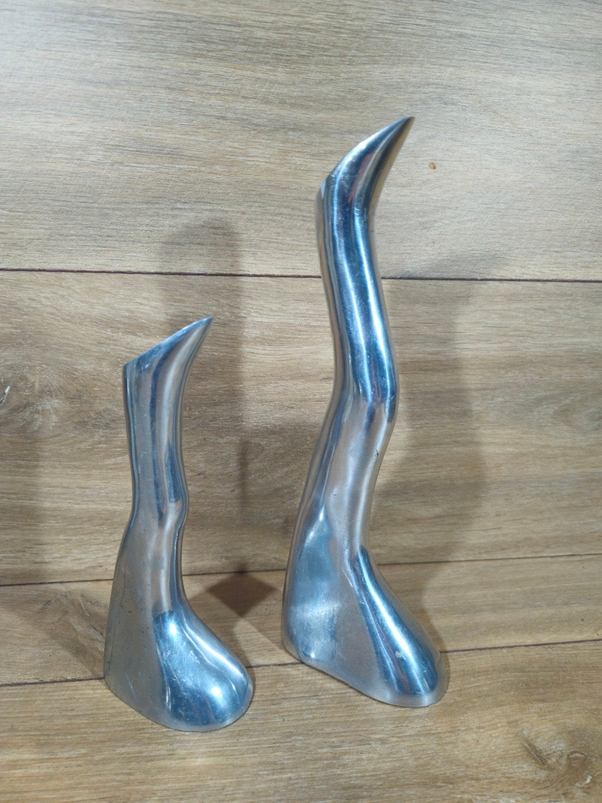 Set van 2 aluminium design kandelaars, Ophalen of Verzenden, Gebruikt, Metaal, Kandelaar