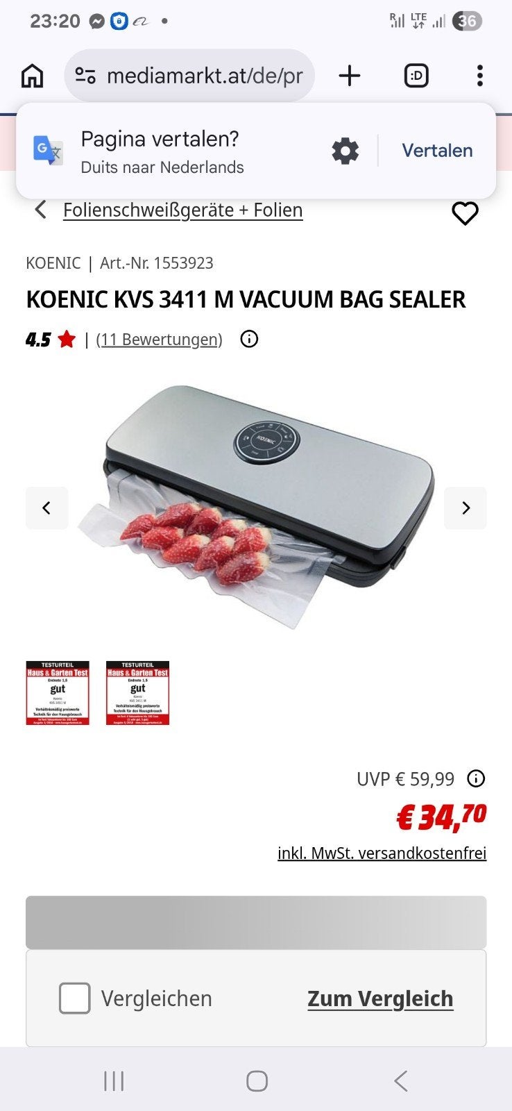 Vacuum Sealer Koenic, Ophalen of Verzenden, Zo goed als nieuw