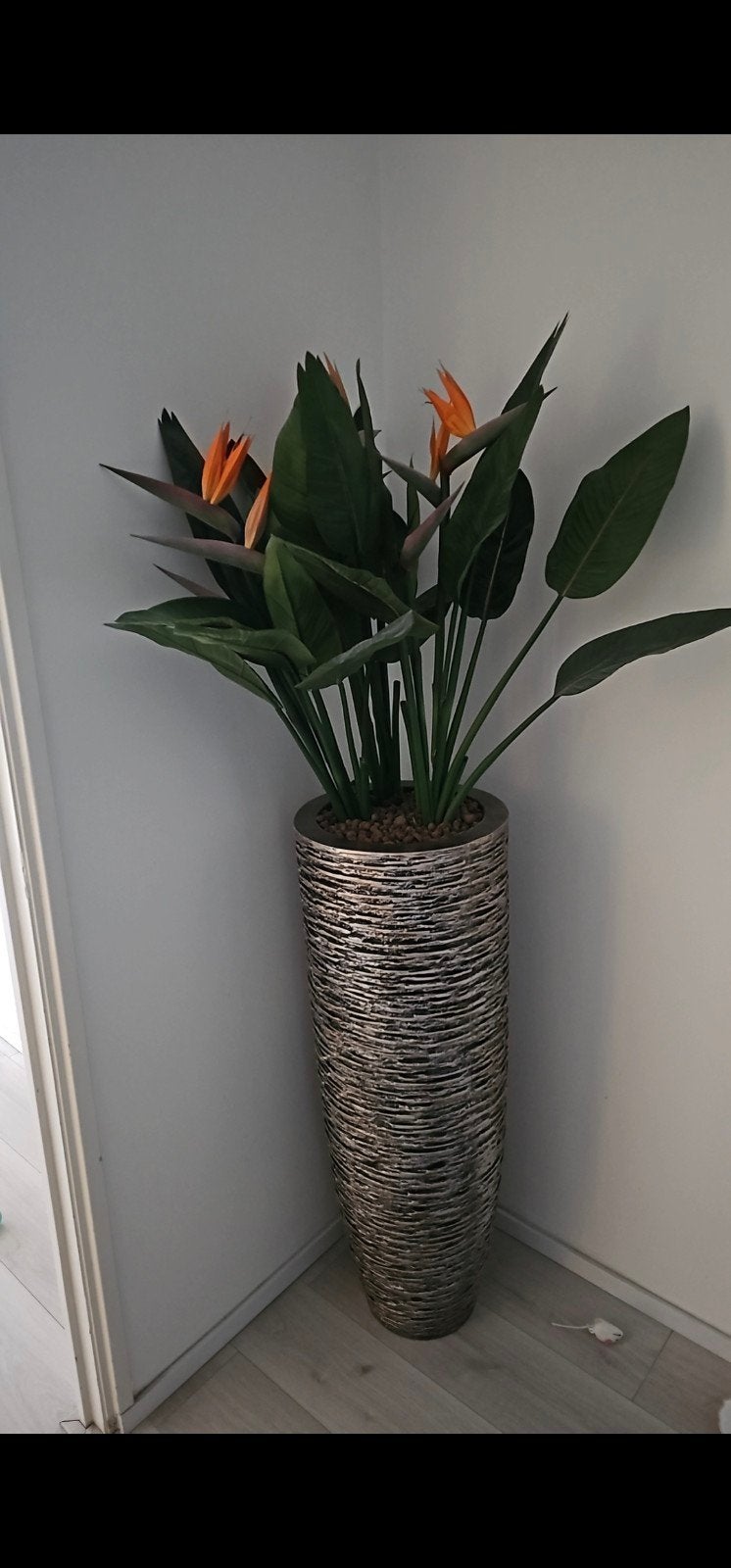 Luxe vaas Strelitzia kunstplant in design sierpot –  1,80m, Ophalen of Verzenden, Zo goed als nieuw, Kunstplant