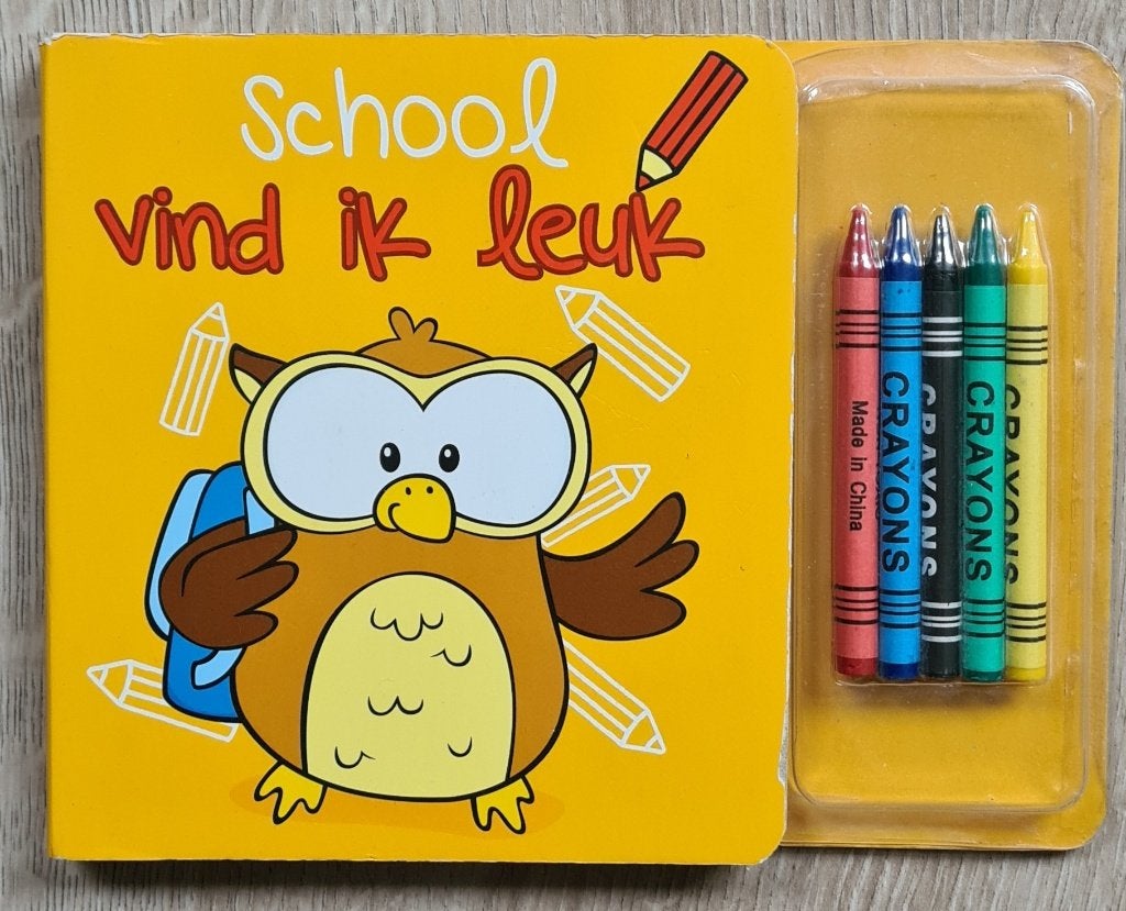 Boekje "School vind ik leuk" met wascokrijtjes., Boeken, 3 tot 4 jaar, Nieuw, Diverse auteurs, Ophalen of Verzenden