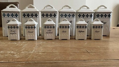 aardewerk voorraadpotten wit met blauw motief, Ophalen