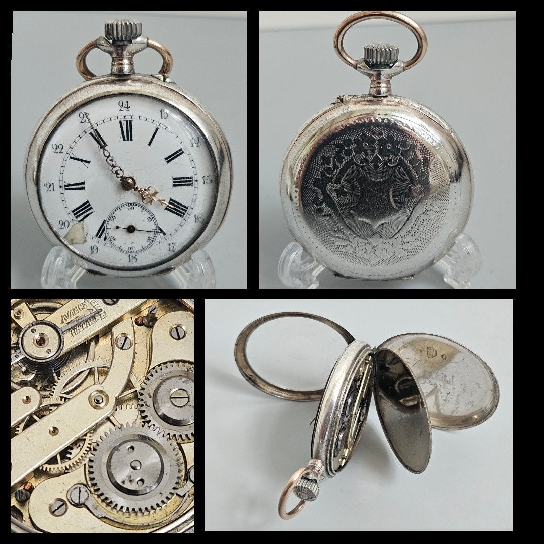 Antiek zilver,  Remontoir cilindergang heren zakhorloge, Antiek en Kunst, Ophalen of Verzenden, Zilver