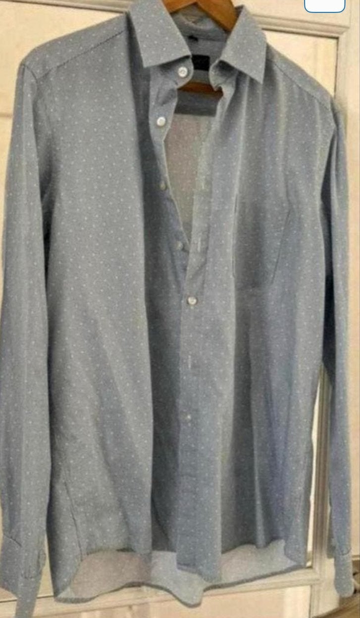 JOHN CABOT 100% katoen blouse / overhemd SIZE L 41/42, Ophalen of Verzenden, Zo goed als nieuw, Blauw, Halswijdte 41/42 (L)