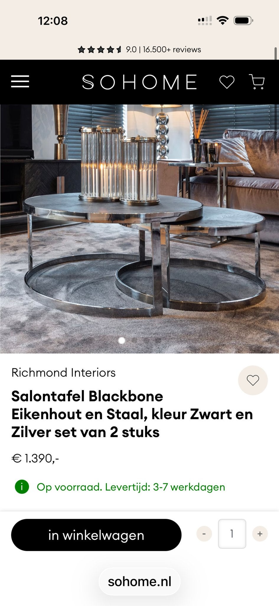 Salontafel Blackbone Eikenhout en Staal, Zwart en Zilver, Ophalen, 50 tot 100 cm, Zo goed als nieuw, 5 – 50