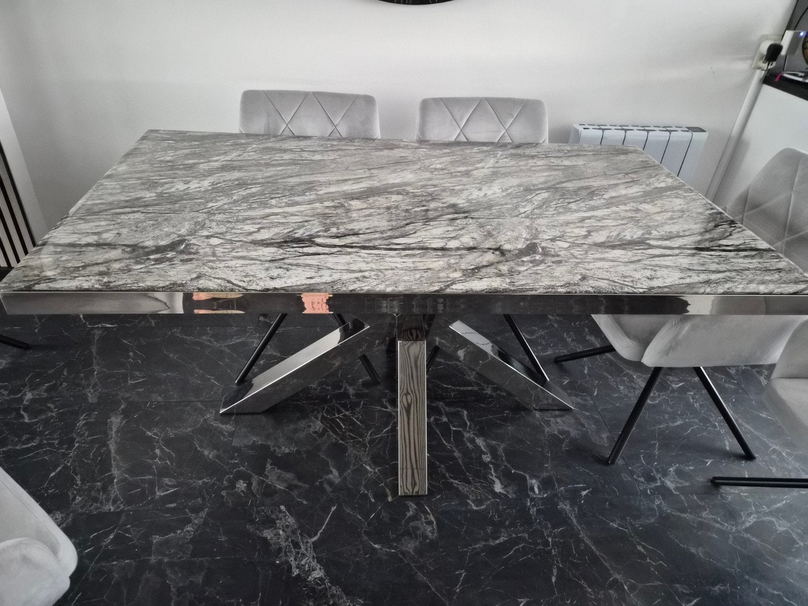 Eettafel en salontafel marmer, factuur aanwezig, Overige materialen, Zo goed als nieuw, 150 tot 200 cm, Vier personen
