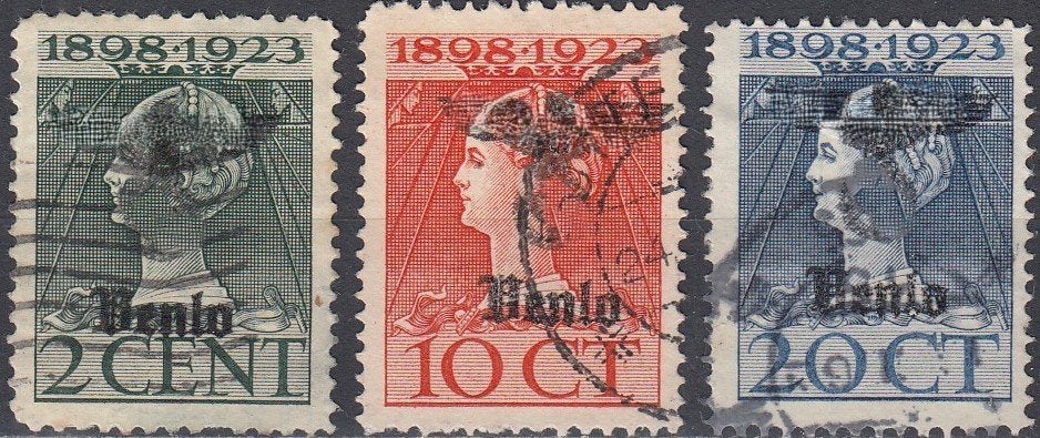 Nederland 1.53.4- 1923- Regeringsjubileum- 3 x Opdruk Lees G, Postzegels en Munten, Verzenden, T/m 1940, Gestempeld