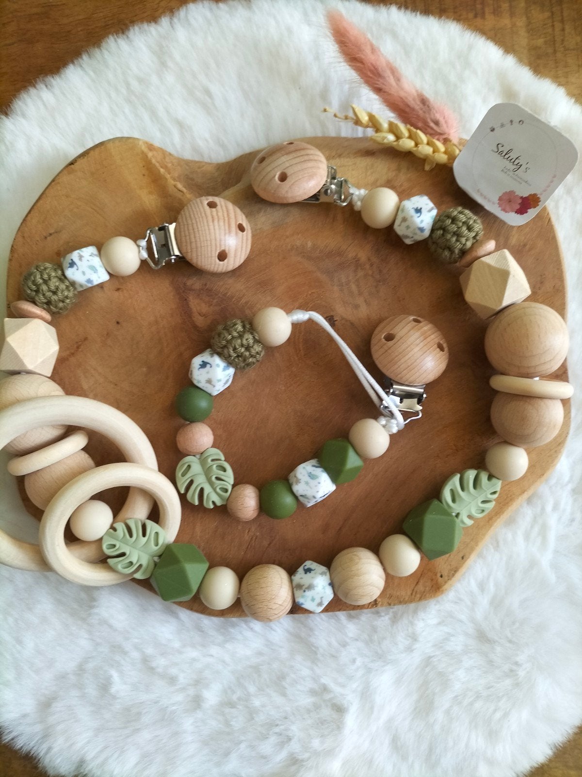 (kraam)Cadeauset Wagenspanner & speenkoord 'Jungle 💚, Kinderen en Baby's, Kraamcadeau, Nieuw, Ophalen of Verzenden, Saluty's kinder- en kraamcadeaus
