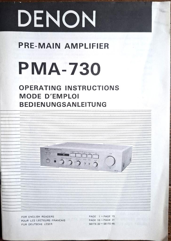 Gebruikershandleiding Denon PMA-730 versterker., Ophalen of Verzenden