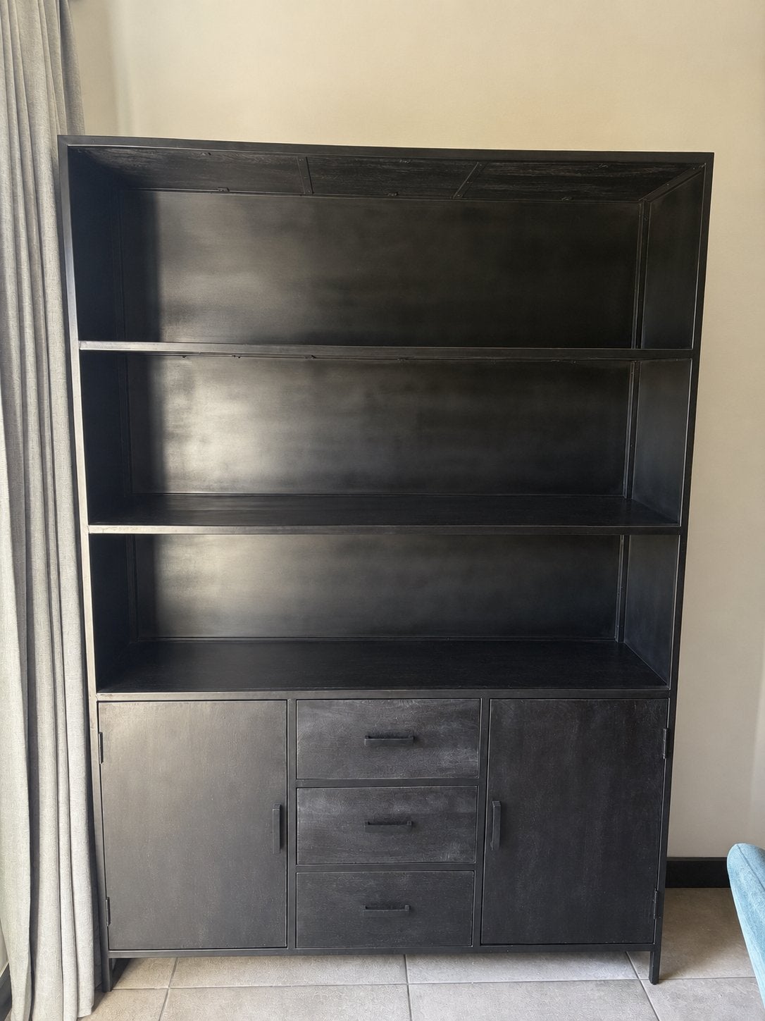 Industriële Zwarte Kast met Planken en Lades - 140x40x201 cm, Ophalen, Gebruikt, 100 tot 150 cm, 200 cm of meer