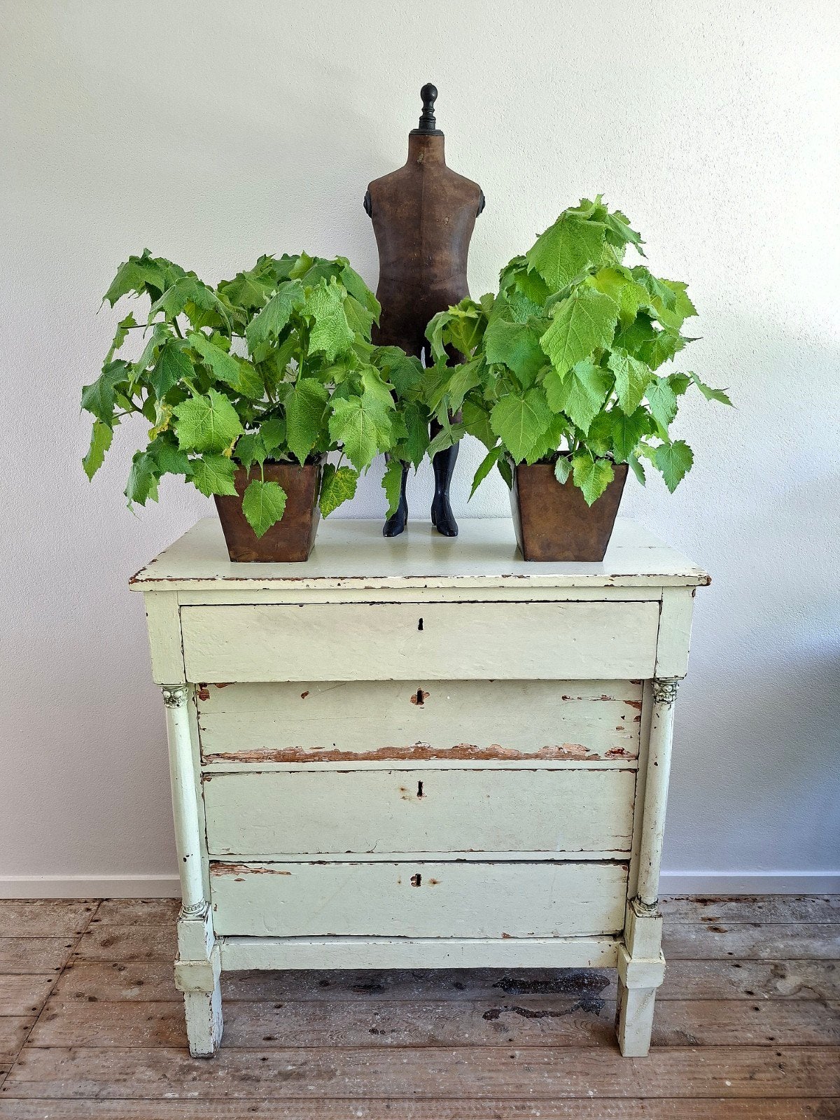 Antieke brocante groene ladenkast chiffoniere kast., Ophalen, Gebruikt, 25 tot 50 cm, Minder dan 100 cm