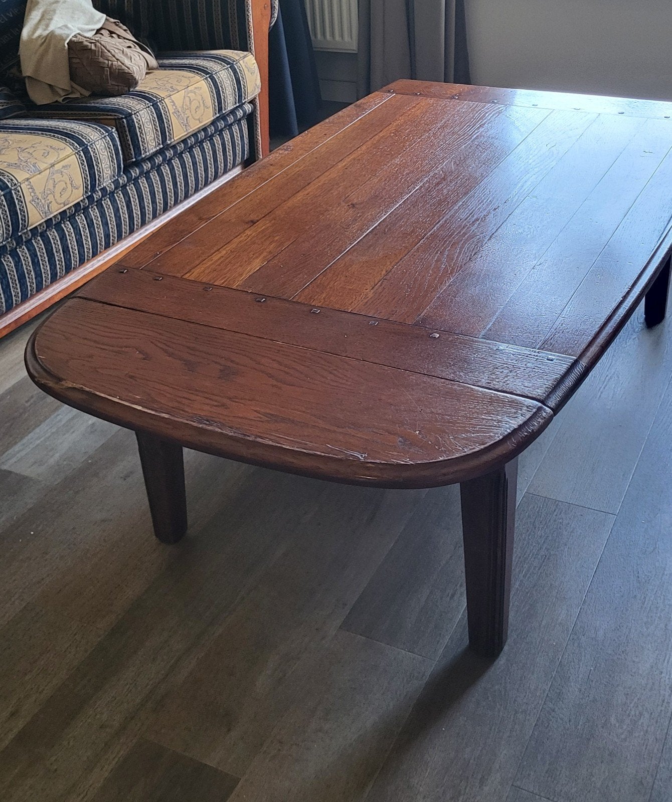 Antieke houten salontafel mahonie met uitklapbare zijkanten, Ophalen