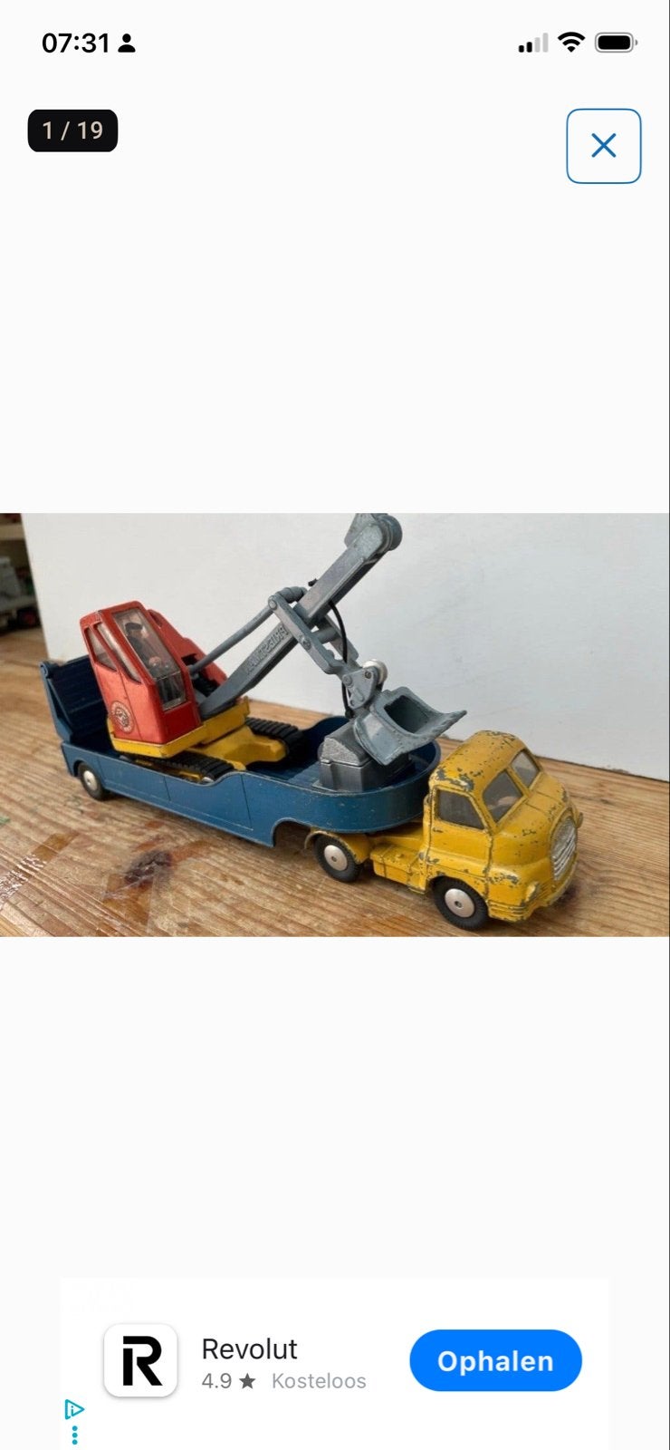 Vintage Corgi Toys Bedford Carrimore Low-Loader met graafmac, Ophalen of Verzenden, Gebruikt, Auto, Corgi