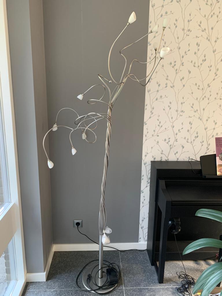 Rvs vloerlamp met glaze kapjes, Ophalen, Zo goed als nieuw, Glas, 150 tot 200 cm