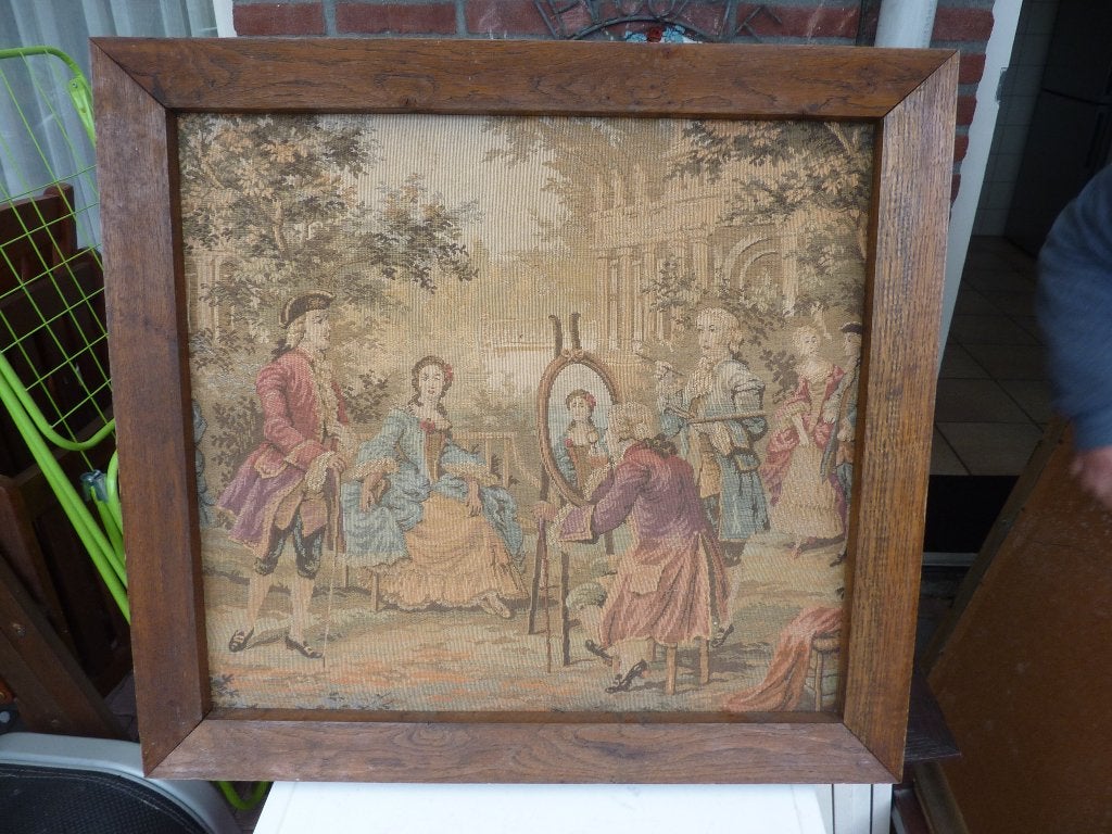 antiek wandkleed in oude lijst, Ophalen of Verzenden