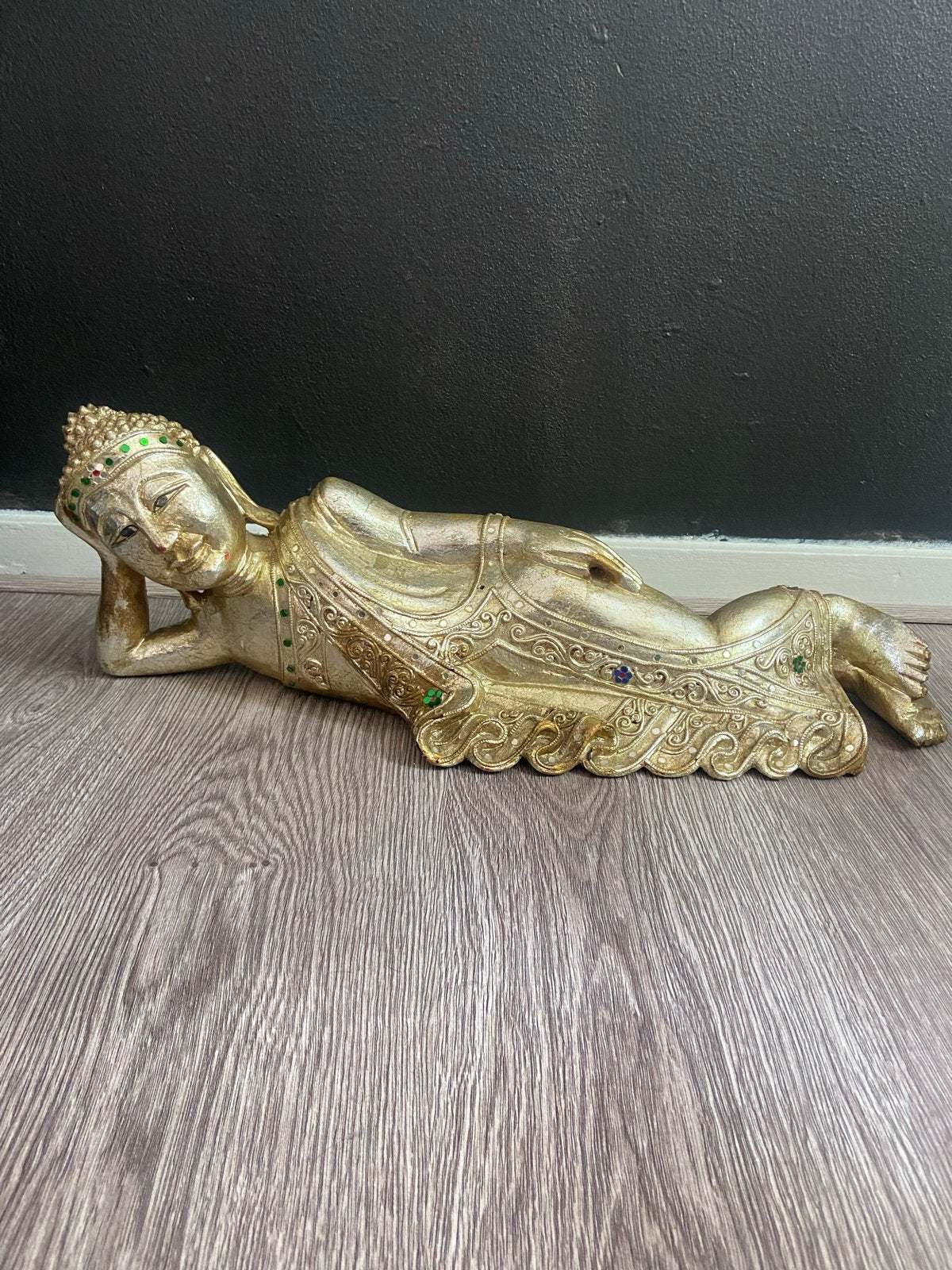 Liggende Boeddha met Mozaïek en Bladgoud - 60x20 cm, Huis en Inrichting, Woonaccessoires | Boeddhabeelden, Ophalen, Gebruikt, Goud