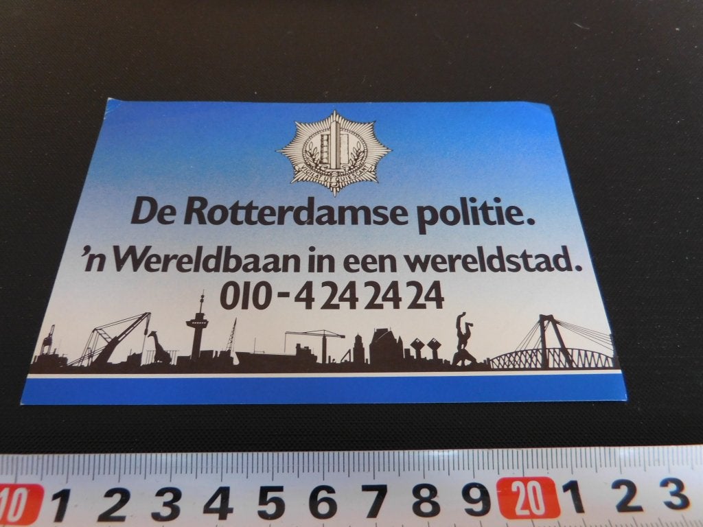 sticker Politie Gemeentepolitie Rotterdam GP 'n wereldbaan *, Ophalen, Zo goed als nieuw