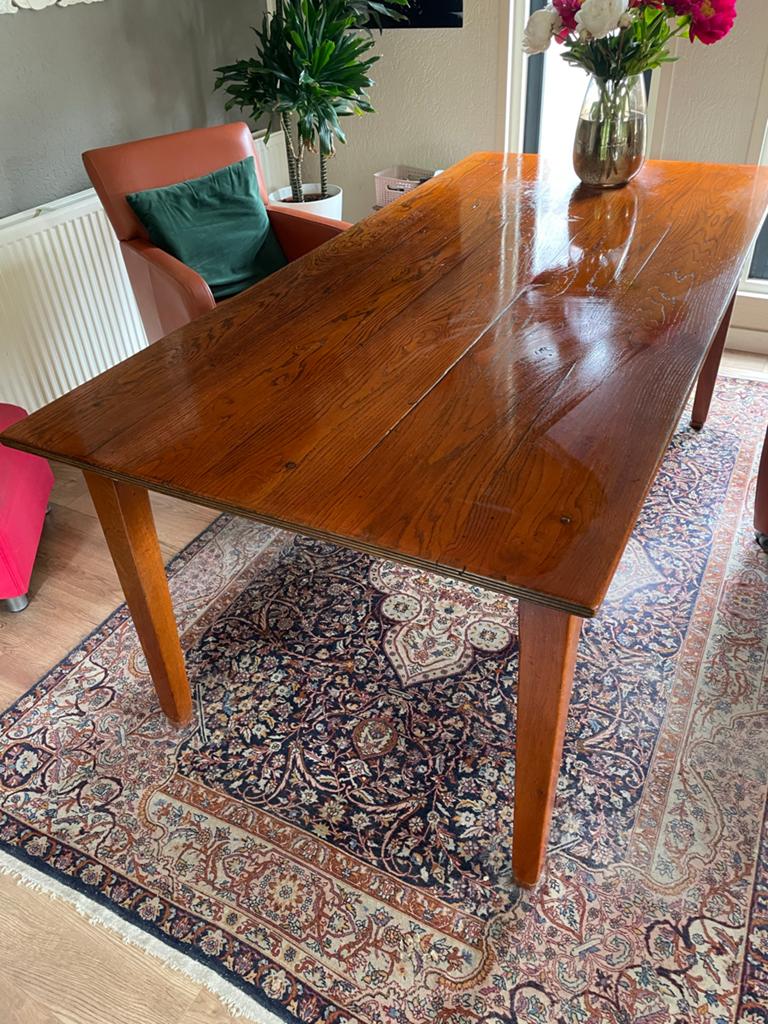 Eikenhouten eettafel kersen gelakt met verborgen lade, Huis en Inrichting, Tafels | Eettafels, Ophalen, Gebruikt, Klassiek, Eikenhout