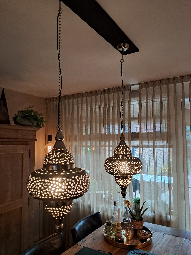 Oosterse Hanglampen 2 stuks, Ophalen, Zo goed als nieuw, Metaal, E27 (groot)