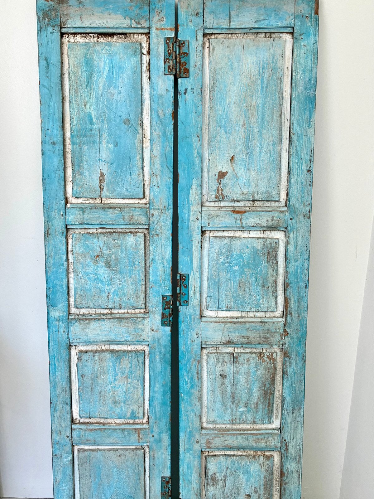 Antieke turquoise luiken in schitterend patina, Ophalen