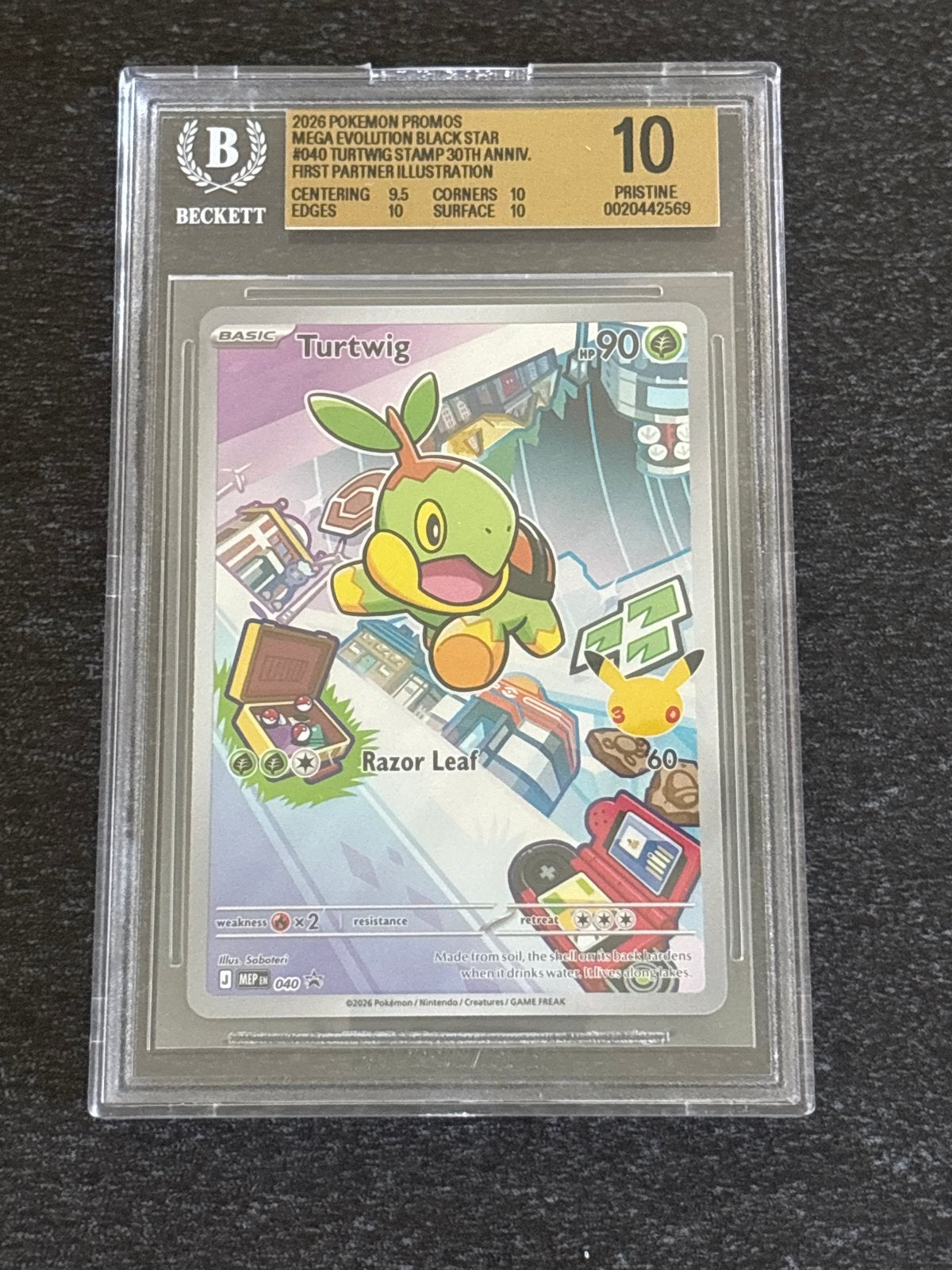Turtwig 040 Pokemon kaart BGS 10 Pristine first partner i, Ophalen of Verzenden, Nieuw, Losse kaart