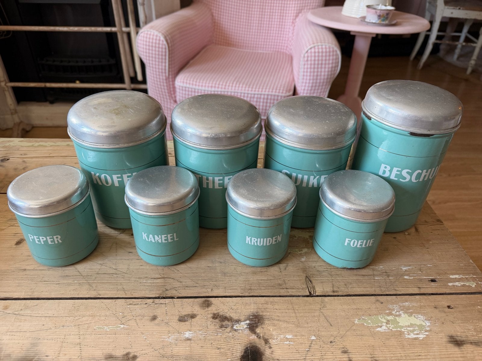 Vintage voorraadblikken set - Keuken decoratie, Ophalen of Verzenden