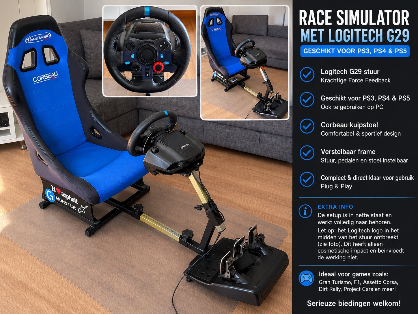 Race Simulator met Logitech G29 | PS3, PS4, PS5 & PC, Ophalen, Gebruikt, Stuur of Pedalen, PlayStation 3