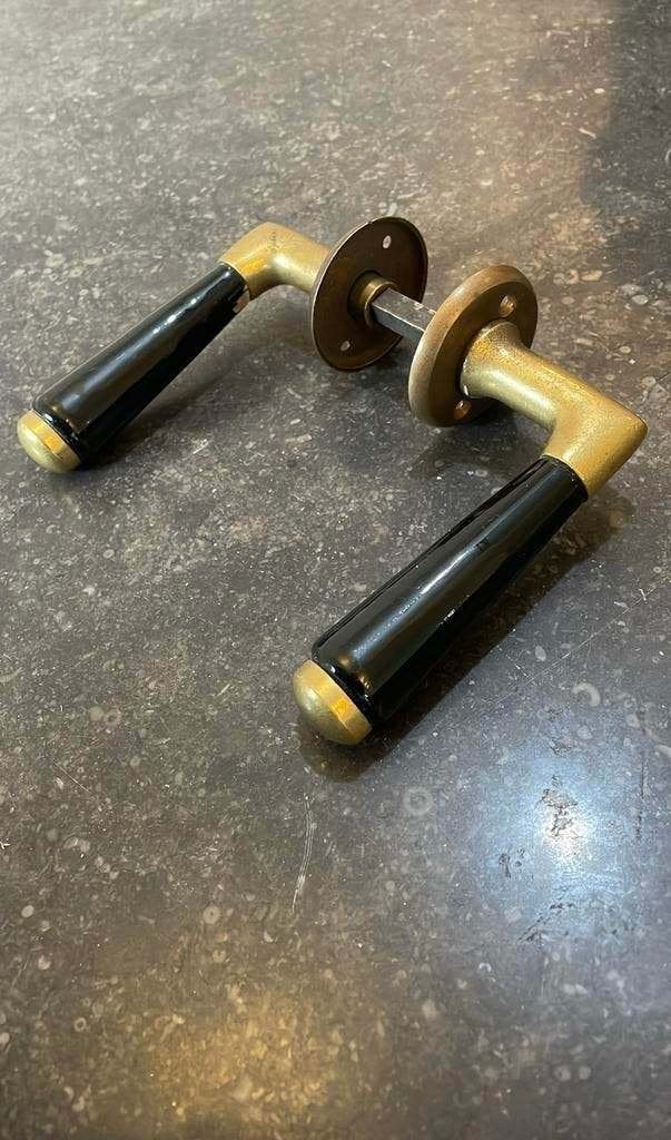 1x set Deurklinken Retro 1900 antiek messing hout deurkruk, Antiek en Kunst, Ophalen of Verzenden