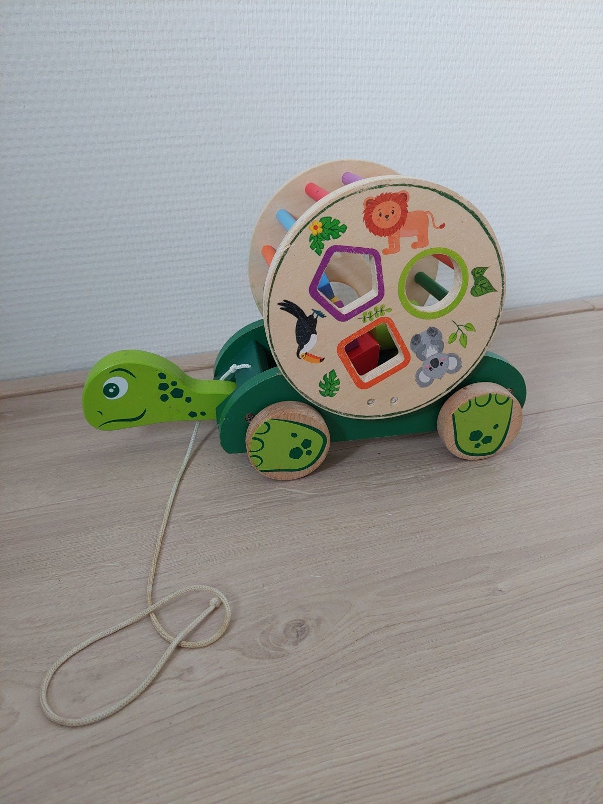 Houten trekschildpad met vormenstoof, Ophalen of Verzenden, Gebruikt, Duw- of Trekspeelgoed