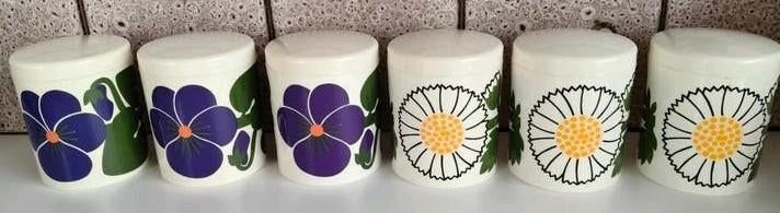 Lonborg Denmark Vintage Retro 6 voorraadpotten bloemmotief, Huis en Inrichting, Ophalen of Verzenden