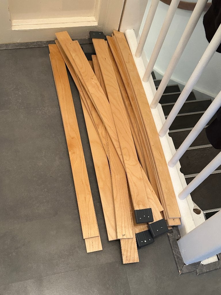 2 lattenbodems 80x200 cm (losse houtstukken), Ophalen, Gebruikt, Beige, Tweepersoons