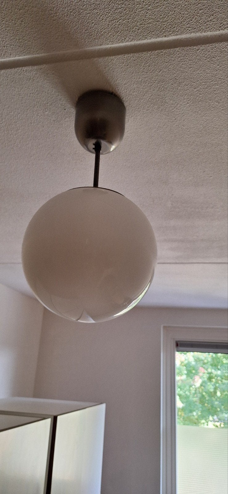 Glazen lamp wit, Ophalen, Hanglamp, E27 (groot), 28 cm