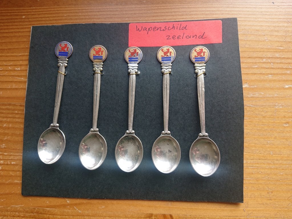 5 Stuks Koffielepels Wapen Zeeland Circa 1935, Antiek en Kunst, Ophalen of Verzenden
