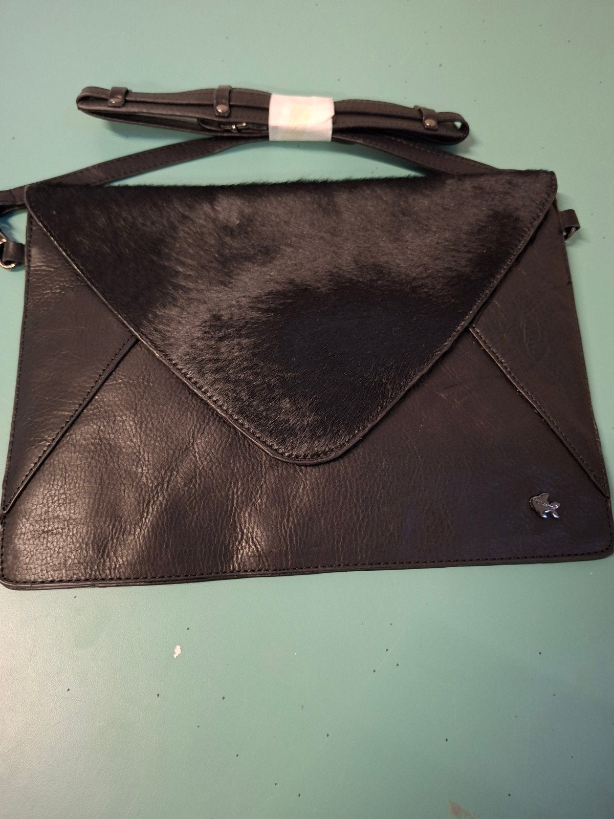 nieuwe echte lederen schoudertasje zwart met vacht op flap, Ophalen, Nieuw, Zwart, Schoudertasje