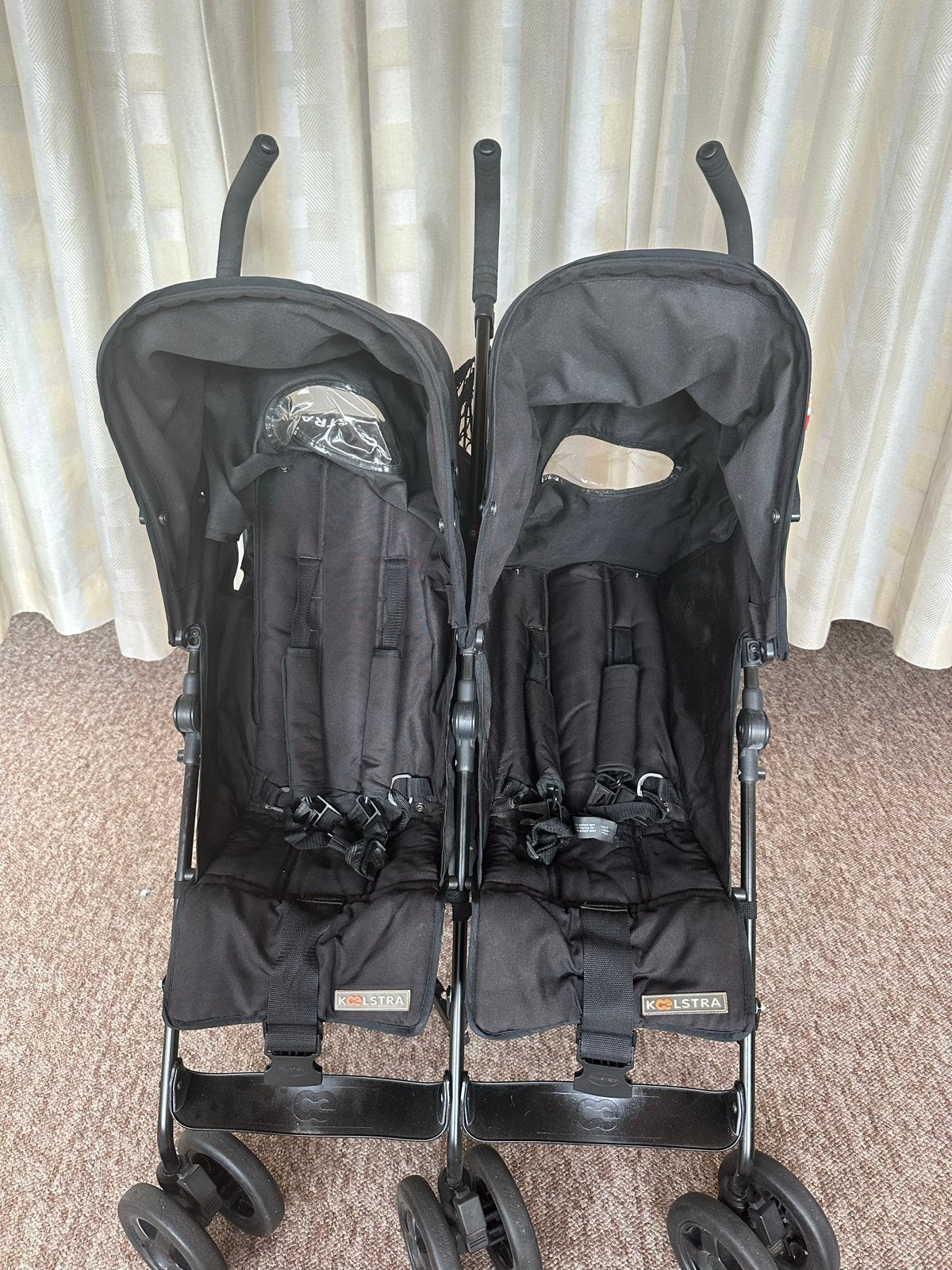 Kolstra Duowagen - Zwarte Tweelingbuggy, Gebruikt, Duowagen, Ophalen, Kinderwagen
