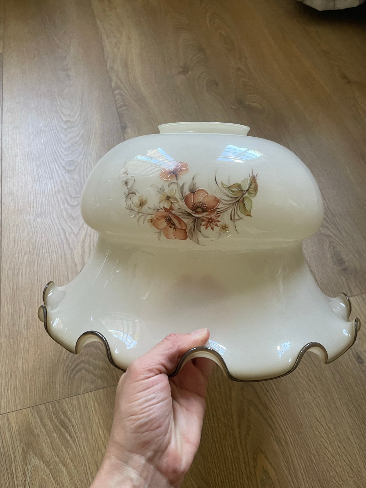 Vintage lampenkap, crème wit met bloemen, Ophalen