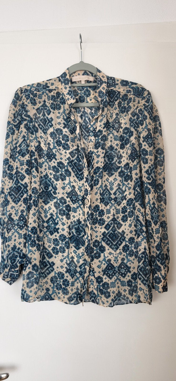 Vanessa Bruno blouse met print - Maat 36 (S), Blauw, Vanessa Bruno, Ophalen of Verzenden, Maat 36 (S)