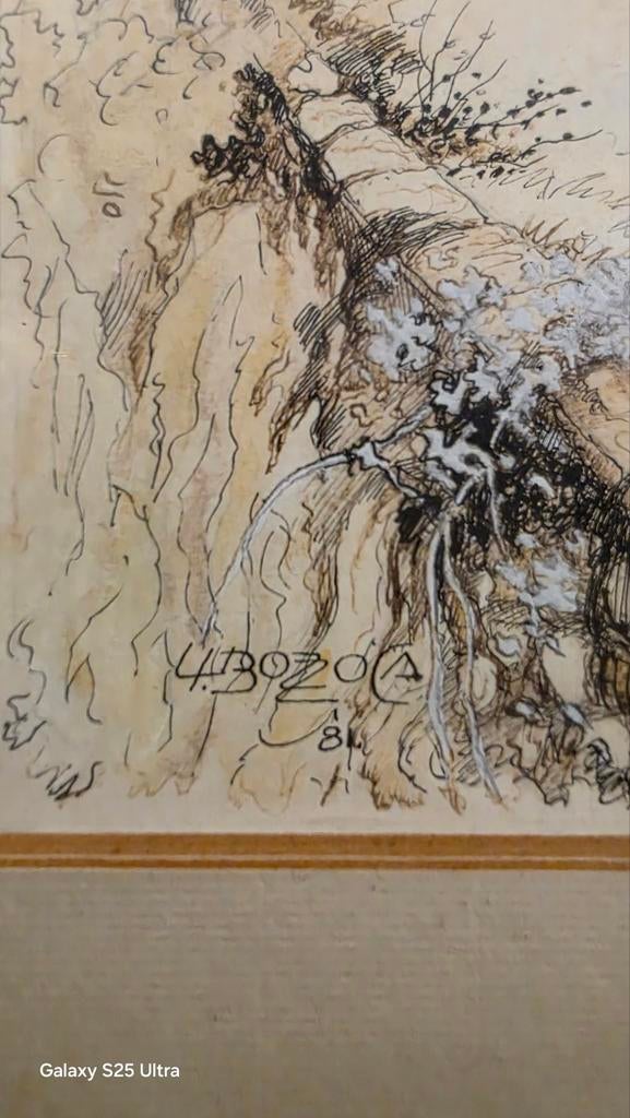 Vintage tekening van kerk door L. Bozo, Ophalen of Verzenden