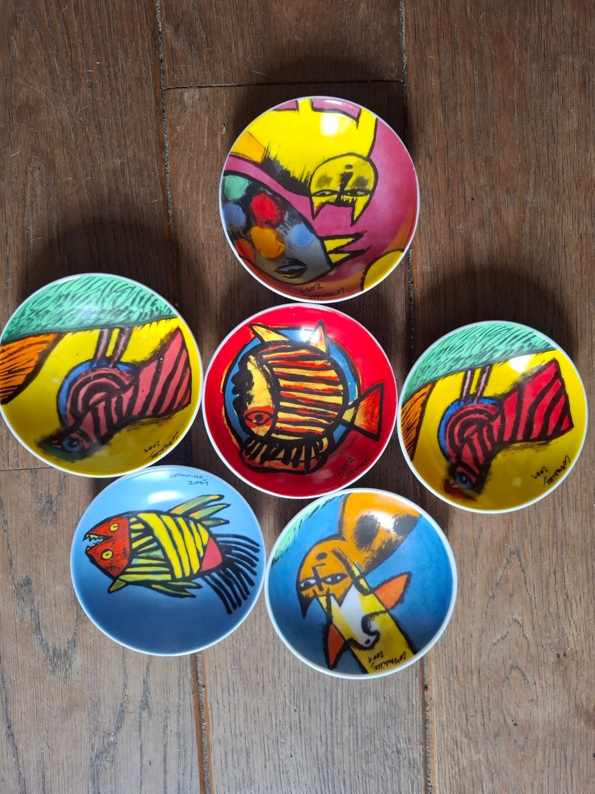 Set van 6 kleurrijke schaaltjes van Corneille (2007), Ophalen of Verzenden