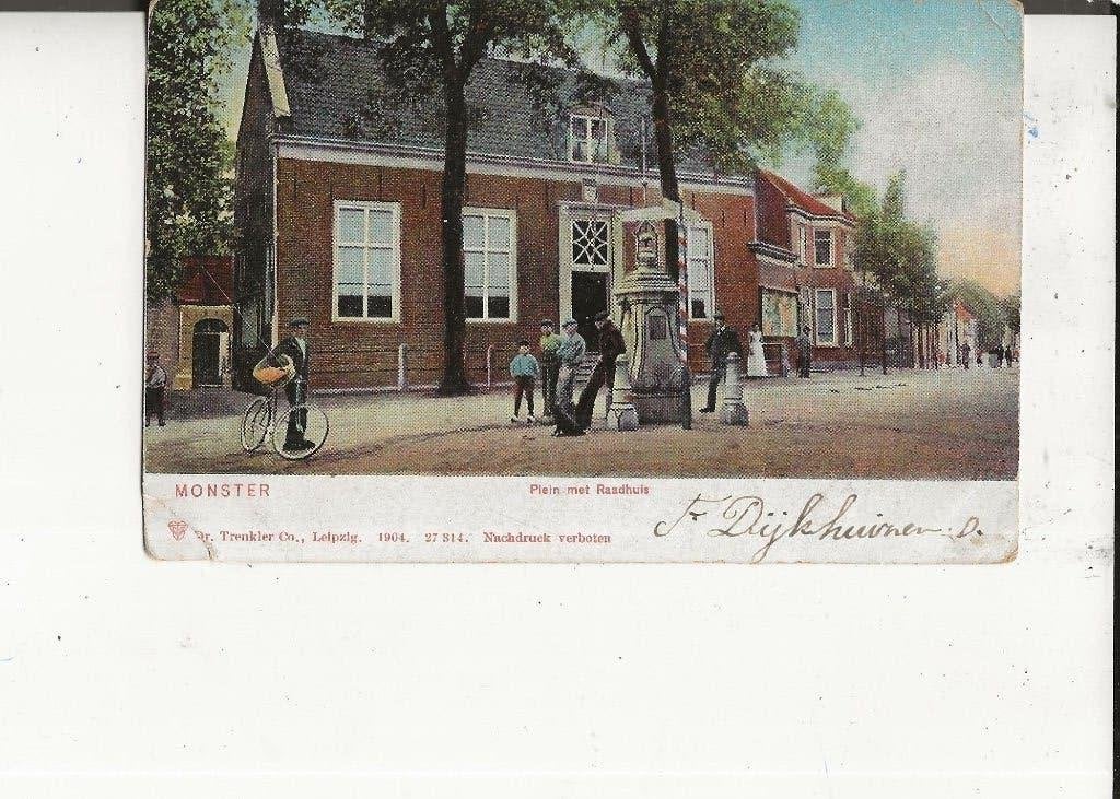 Monster Plein met Raadhuis en dorpspomp 1904, Ophalen of Verzenden, Voor 1920, Ongelopen, Zuid-Holland