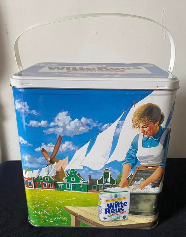 Blik van wasmiddel Witte Reus compact met hengsel., Verzamelen, Blikken, Zo goed als nieuw, Overige, Overige merken, Ophalen of Verzenden