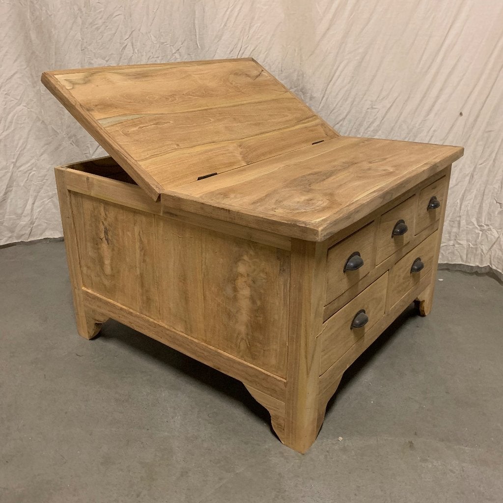 salontafel teak met 5 lades en klep  - Gratis bezorgd, TTM Wonen, Meubels – (Perzische) Tapijten en Woonaccessoires, 50 tot 100 cm