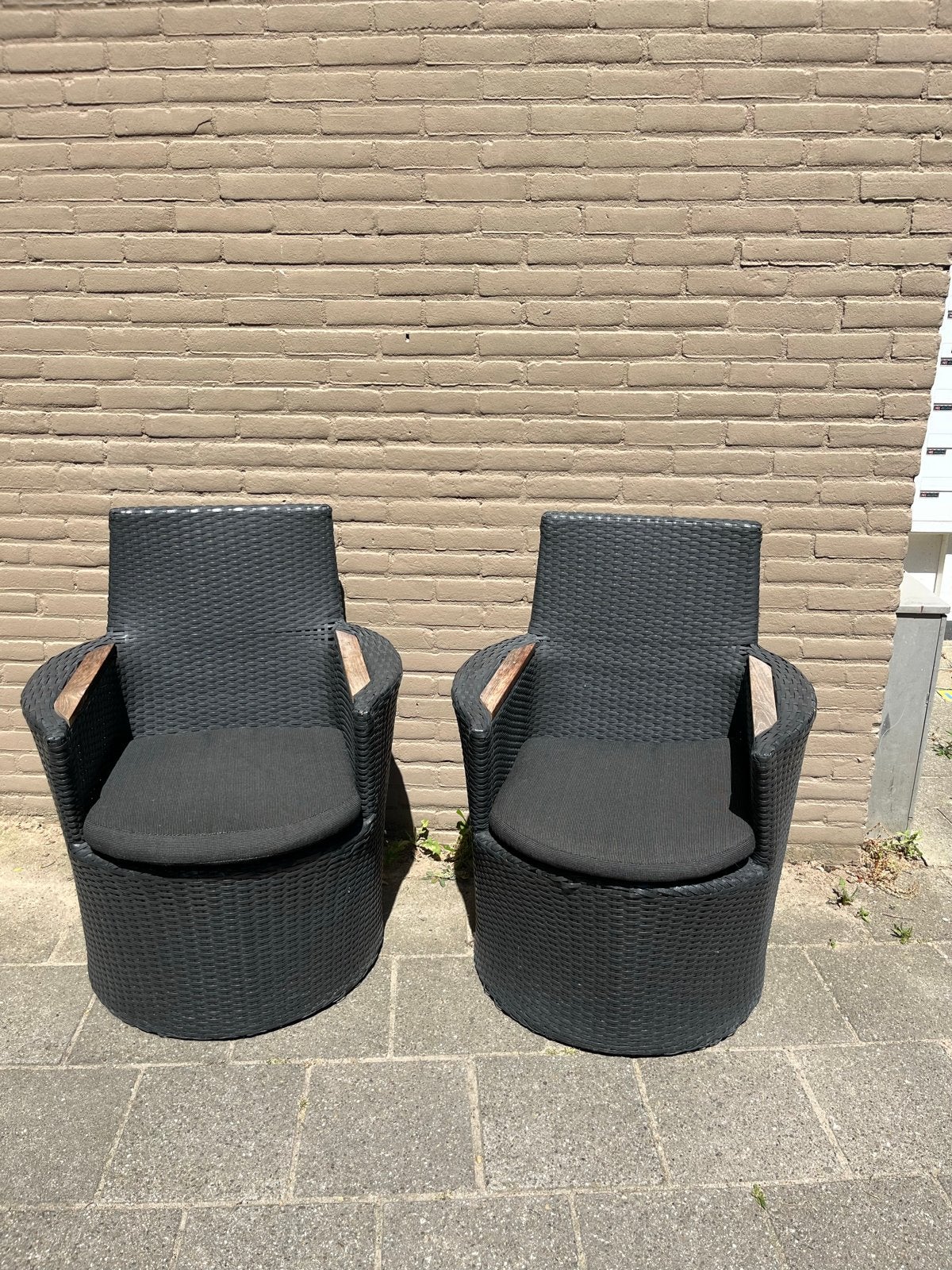 2x Bois Le Duc Wicker Tuinstoelen met Kussens, Ophalen, Zo goed als nieuw, Wicker