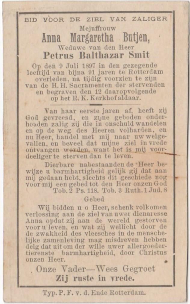 Anna Margaretha Butjen 1806 - 1897 Rotterdam, 91 jaar, Verzamelen, Verzenden