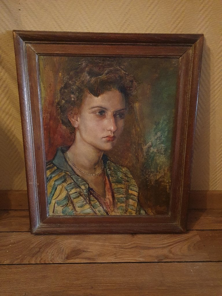Portret van een dame 1957 door P M Dillen (1890-1985), Antiek en Kunst, Paneel, Portret of Personen, Ophalen of Verzenden, Gedateerd