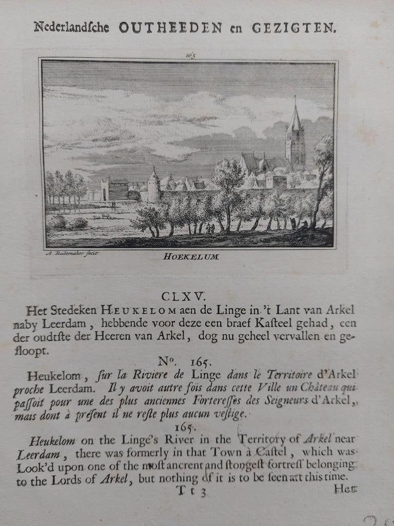 165 / Hoekelum - Heukelom Gravure van A. Rademaker 1ste druk, Antiek en Kunst, Ophalen of Verzenden
