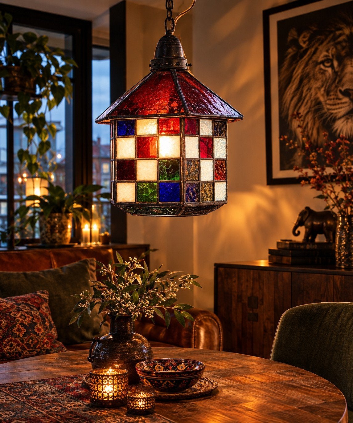 Een hanglamp Tiffany-stijl, Antiek en Kunst, Ophalen
