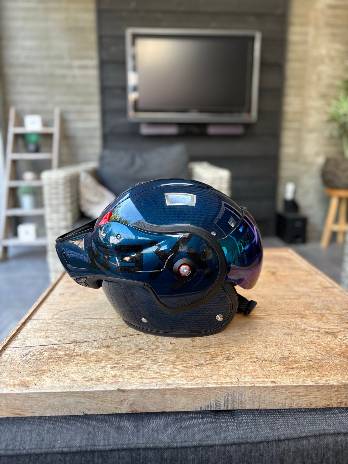 Roof Boxxer Carbon Blauw Helm - Maat S/M met ander vizier, Overige merken, Systeemhelm, Heren, Ophalen of Verzenden