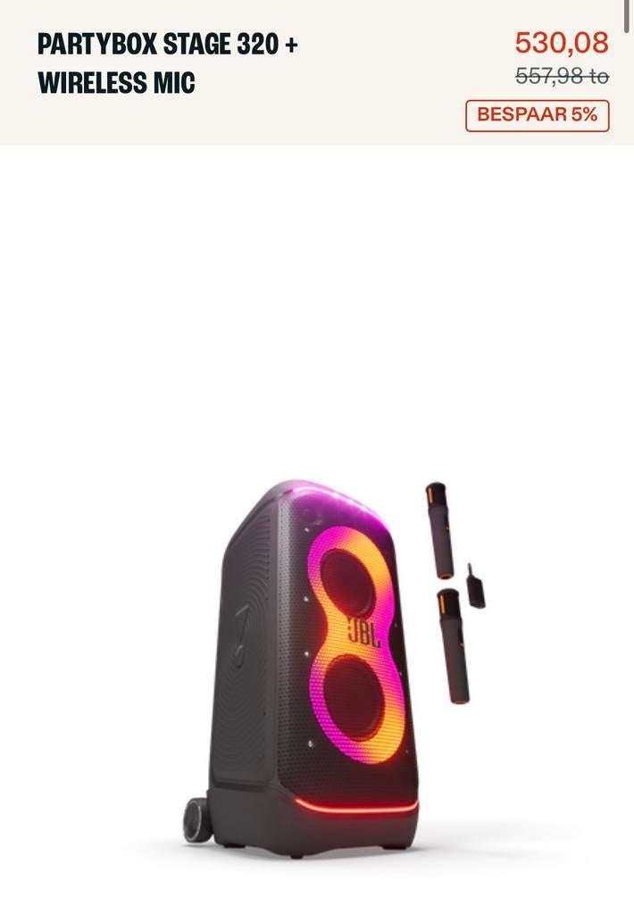 JBL PartyBox 320- Party Speaker met draadloze microfoon, Audio, Tv en Foto, Karaoke-apparatuur, Ophalen of Verzenden, Zo goed als nieuw