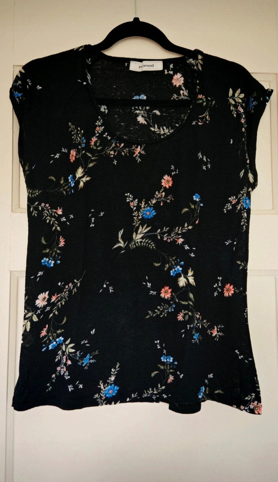 Zwart gebloemd shirt Promod, waarschijnlijk maat L, Kleding | Dames, Zwart, Maat 42/44 (L), Korte mouw, Gedragen