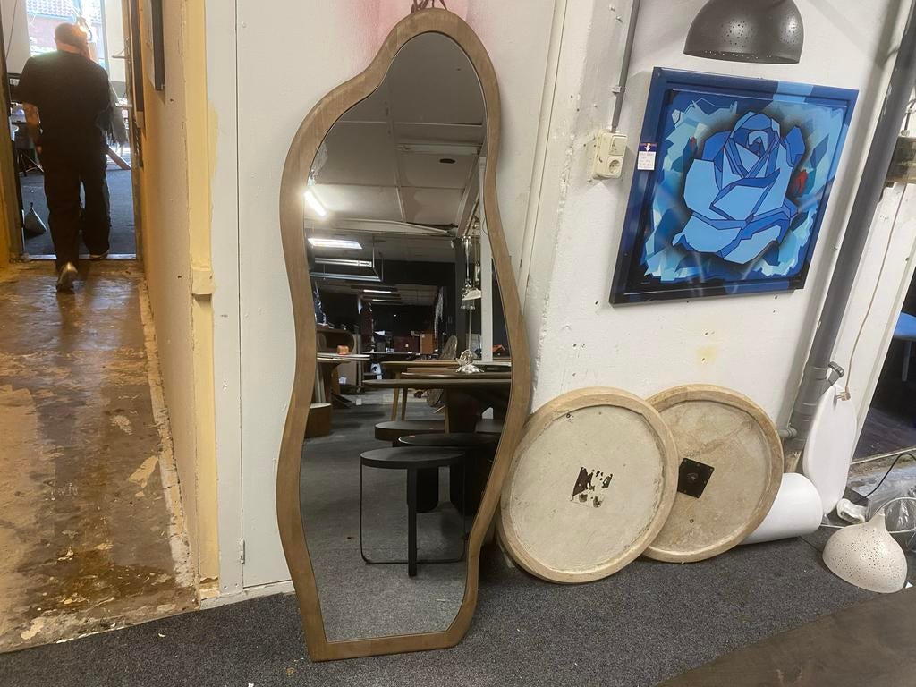 Spiegel organische vorm 180x70 echt mangohout rand, Huis en Inrichting, Woonaccessoires | Spiegels, Ophalen, Nieuw, Overige vormen